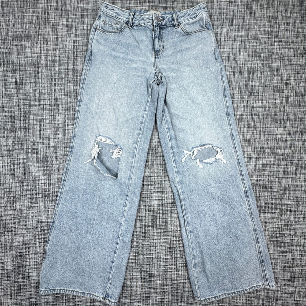 PacSun Jeans Womens 27 Light Blue Low Rise Baggy Wide Leg Ripped Cotton Denim
